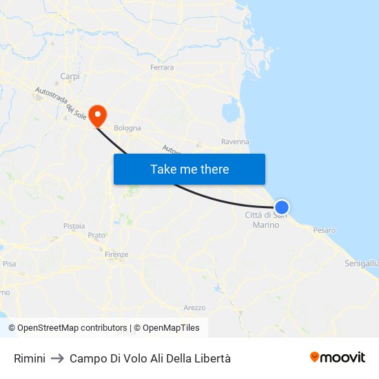 Rimini to Campo Di Volo Ali Della Libertà map