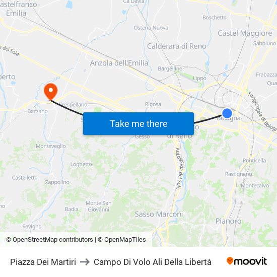 Piazza Dei Martiri to Campo Di Volo Ali Della Libertà map