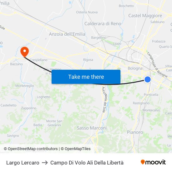 Largo Lercaro to Campo Di Volo Ali Della Libertà map