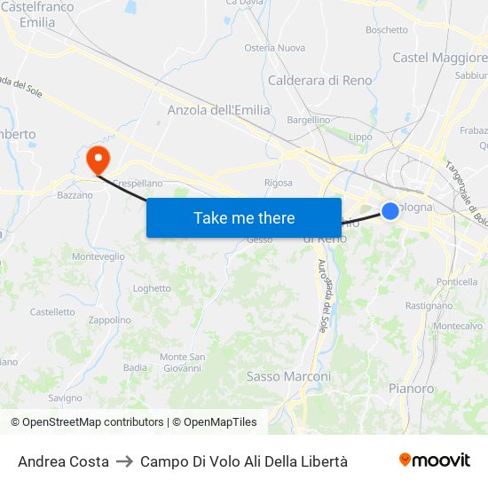 Andrea Costa to Campo Di Volo Ali Della Libertà map
