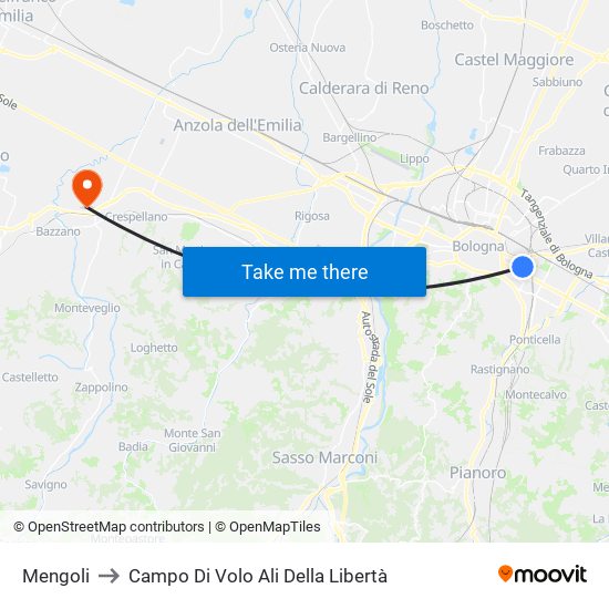 Mengoli to Campo Di Volo Ali Della Libertà map