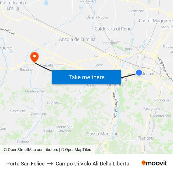 Porta San Felice to Campo Di Volo Ali Della Libertà map