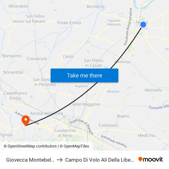 Giovecca Montebello to Campo Di Volo Ali Della Libertà map