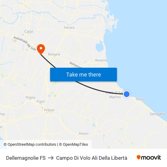 Dellemagnolie FS to Campo Di Volo Ali Della Libertà map