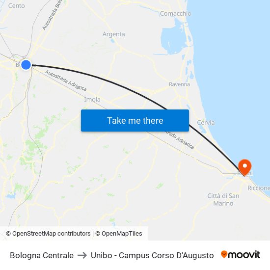 Bologna Centrale to Unibo - Campus Corso D'Augusto map