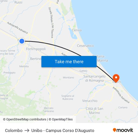 Colombo to Unibo - Campus Corso D'Augusto map
