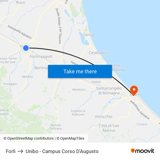 Forlì to Unibo - Campus Corso D'Augusto map
