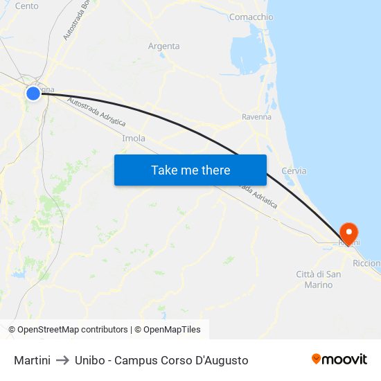 Martini to Unibo - Campus Corso D'Augusto map