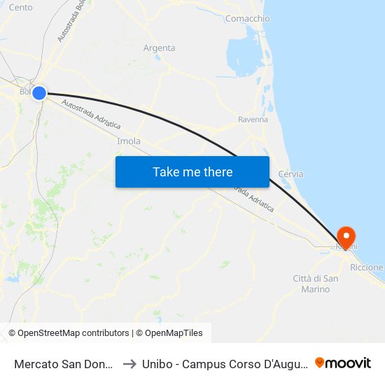 Mercato San Donato to Unibo - Campus Corso D'Augusto map