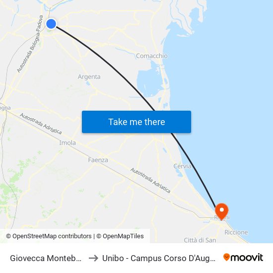 Giovecca Montebello to Unibo - Campus Corso D'Augusto map