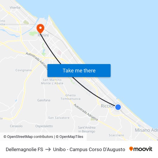 Dellemagnolie FS to Unibo - Campus Corso D'Augusto map