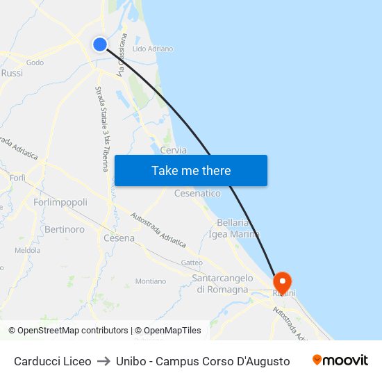 Carducci Liceo to Unibo - Campus Corso D'Augusto map