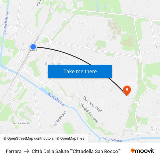 Ferrara to Città Della Salute ""Cittadella San Rocco"" map