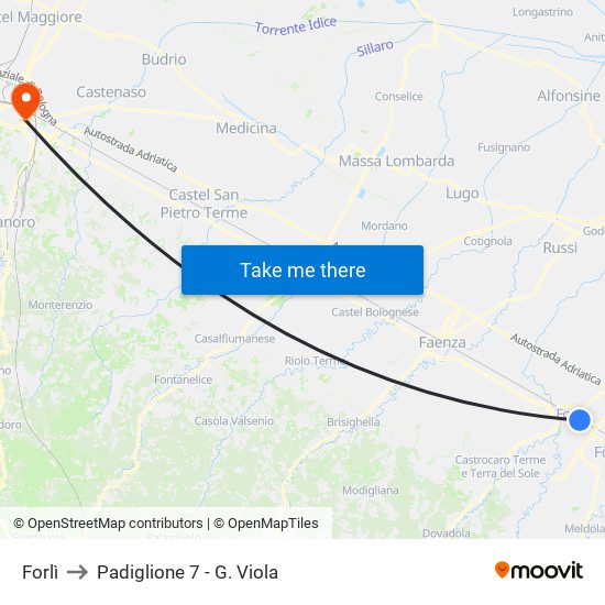 Forlì to Padiglione 7 - G. Viola map