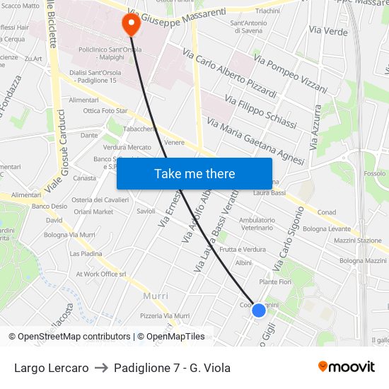 Largo Lercaro to Padiglione 7 - G. Viola map