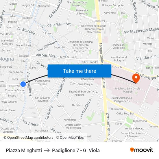 Piazza Minghetti to Padiglione 7 - G. Viola map