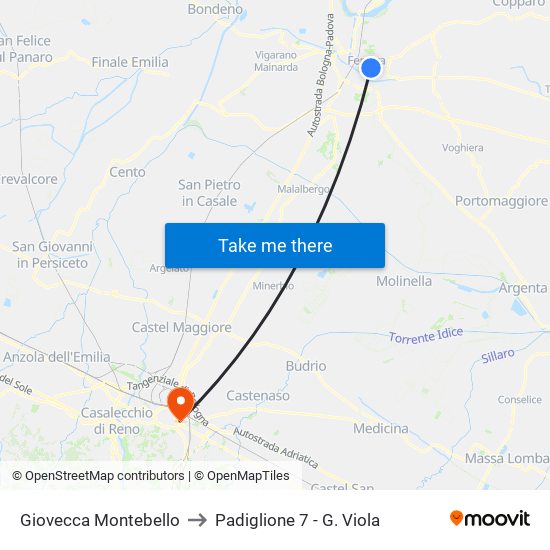 Giovecca Montebello to Padiglione 7 - G. Viola map