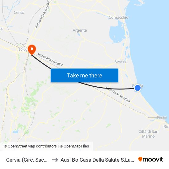 Cervia (Circ. Sacchetti Est) to Ausl Bo Casa Della Salute S.Lazzaro Di Savena map
