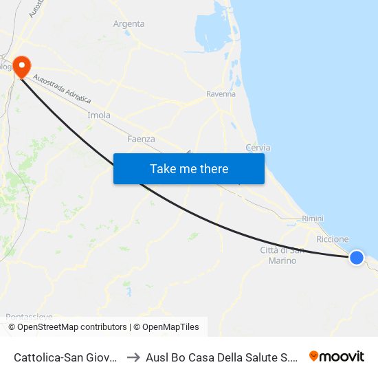 Cattolica-San Giovanni-Gabicce to Ausl Bo Casa Della Salute S.Lazzaro Di Savena map