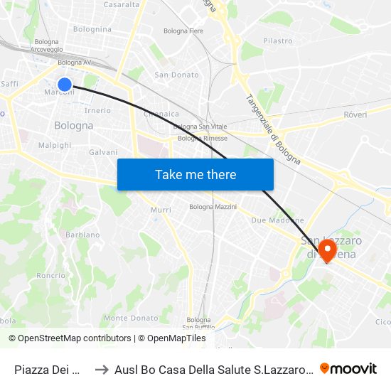 Piazza Dei Martiri to Ausl Bo Casa Della Salute S.Lazzaro Di Savena map