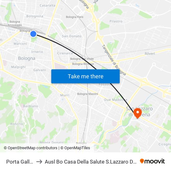 Porta Galliera to Ausl Bo Casa Della Salute S.Lazzaro Di Savena map
