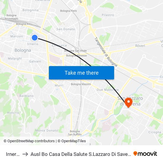 Irnerio to Ausl Bo Casa Della Salute S.Lazzaro Di Savena map