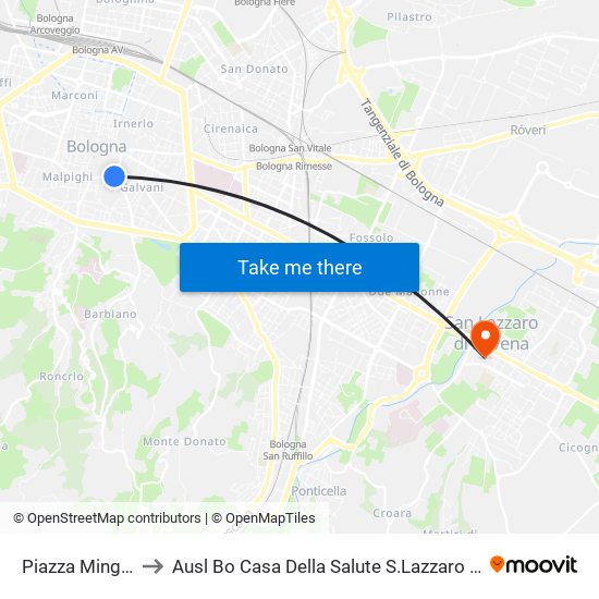 Piazza Minghetti to Ausl Bo Casa Della Salute S.Lazzaro Di Savena map