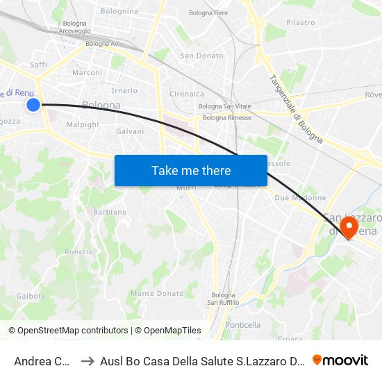 Andrea Costa to Ausl Bo Casa Della Salute S.Lazzaro Di Savena map