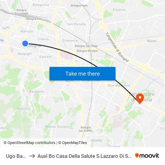 Ugo Bassi to Ausl Bo Casa Della Salute S.Lazzaro Di Savena map