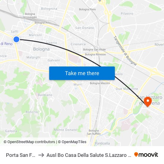 Porta San Felice to Ausl Bo Casa Della Salute S.Lazzaro Di Savena map
