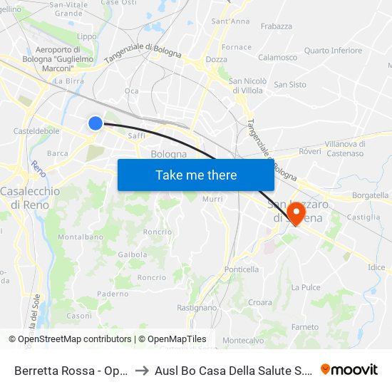 Berretta Rossa - Opificio Golinelli to Ausl Bo Casa Della Salute S.Lazzaro Di Savena map