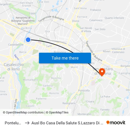 Pontelungo to Ausl Bo Casa Della Salute S.Lazzaro Di Savena map