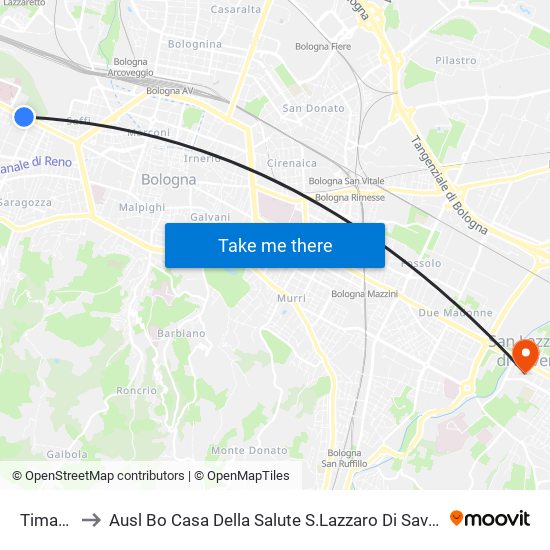 Timavo to Ausl Bo Casa Della Salute S.Lazzaro Di Savena map