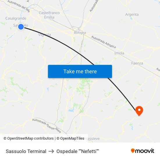 Sassuolo Terminal to Ospedale ""Nefetti"" map