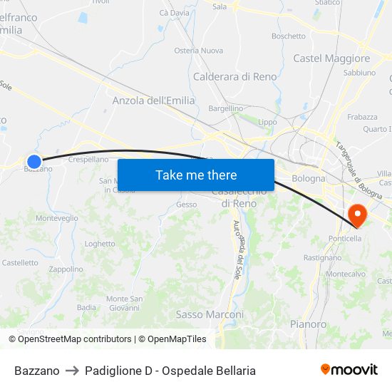Bazzano to Padiglione D - Ospedale Bellaria map