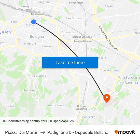 Piazza Dei Martiri to Padiglione D - Ospedale Bellaria map