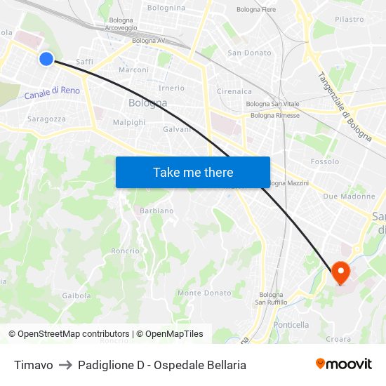 Timavo to Padiglione D - Ospedale Bellaria map