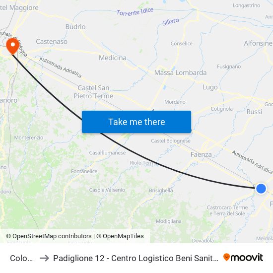 Colombo to Padiglione 12 - Centro Logistico Beni Sanitari Ed Economali map