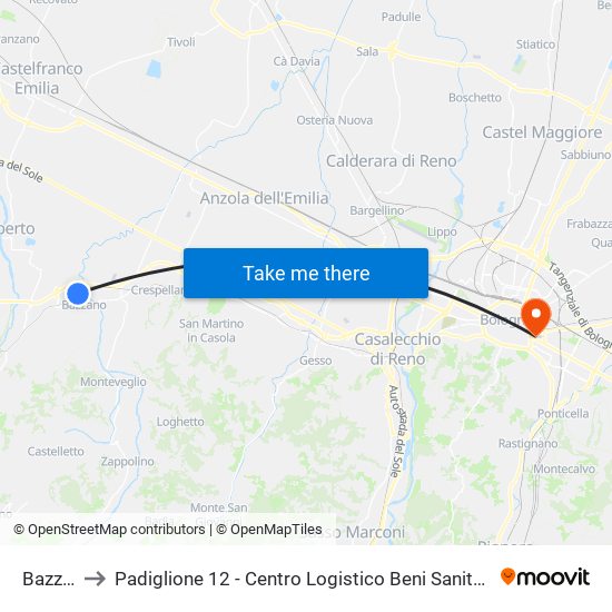 Bazzano to Padiglione 12 - Centro Logistico Beni Sanitari Ed Economali map