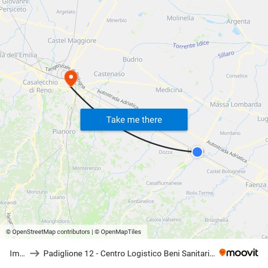 Imola to Padiglione 12 - Centro Logistico Beni Sanitari Ed Economali map