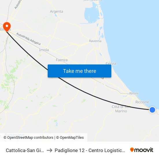 Cattolica-San Giovanni-Gabicce to Padiglione 12 - Centro Logistico Beni Sanitari Ed Economali map