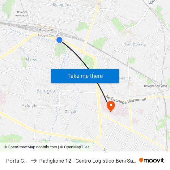 Porta Galliera to Padiglione 12 - Centro Logistico Beni Sanitari Ed Economali map