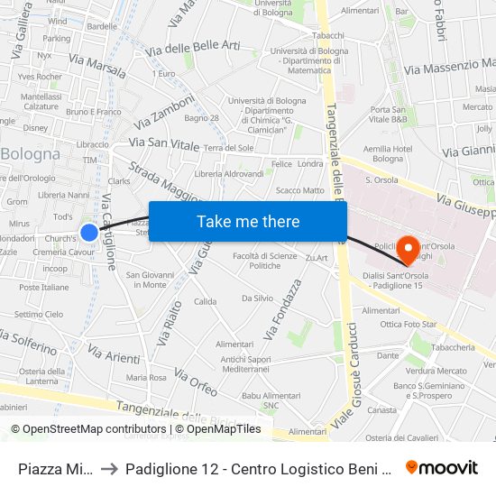 Piazza Minghetti to Padiglione 12 - Centro Logistico Beni Sanitari Ed Economali map
