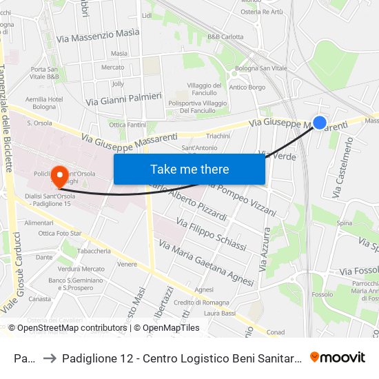 Parco to Padiglione 12 - Centro Logistico Beni Sanitari Ed Economali map