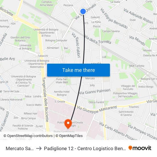 Mercato San Donato to Padiglione 12 - Centro Logistico Beni Sanitari Ed Economali map