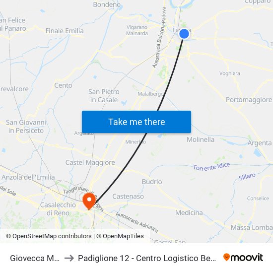 Giovecca Montebello to Padiglione 12 - Centro Logistico Beni Sanitari Ed Economali map