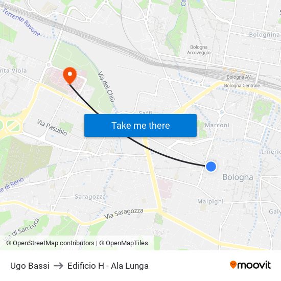 Ugo Bassi to Edificio H - Ala Lunga map
