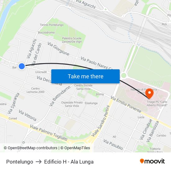 Pontelungo to Edificio H - Ala Lunga map