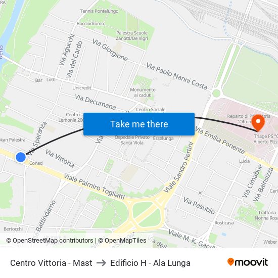 Centro Vittoria - Mast to Edificio H - Ala Lunga map