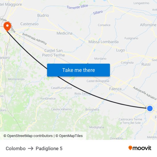 Colombo to Padiglione 5 map